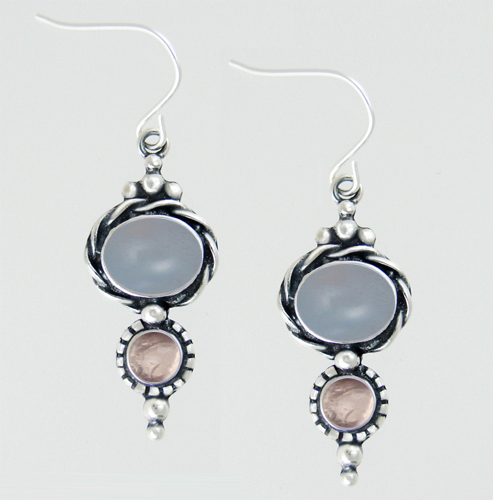 Sterling Silver Drop Dangle Earrings With Chalcedony And Rose Quartz